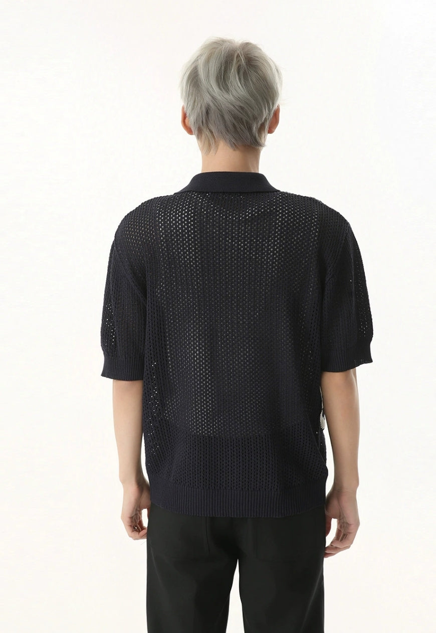 Men's Cartoon Kitten Design Polo Knit