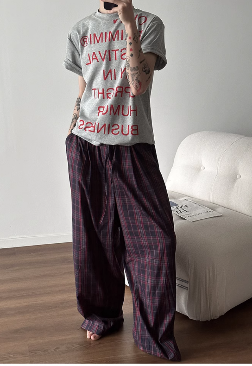 Men's Contrast plaid casual pants