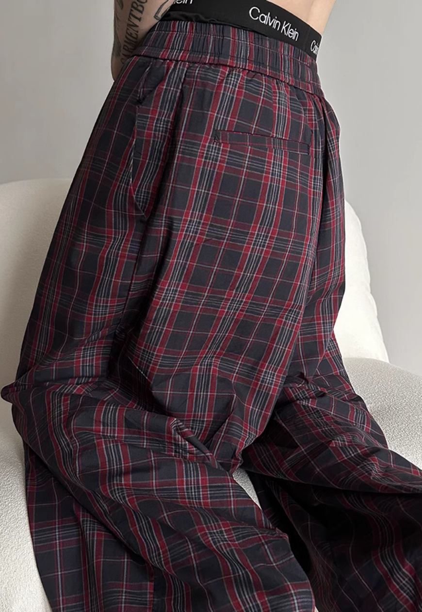 Men's Contrast plaid casual pants