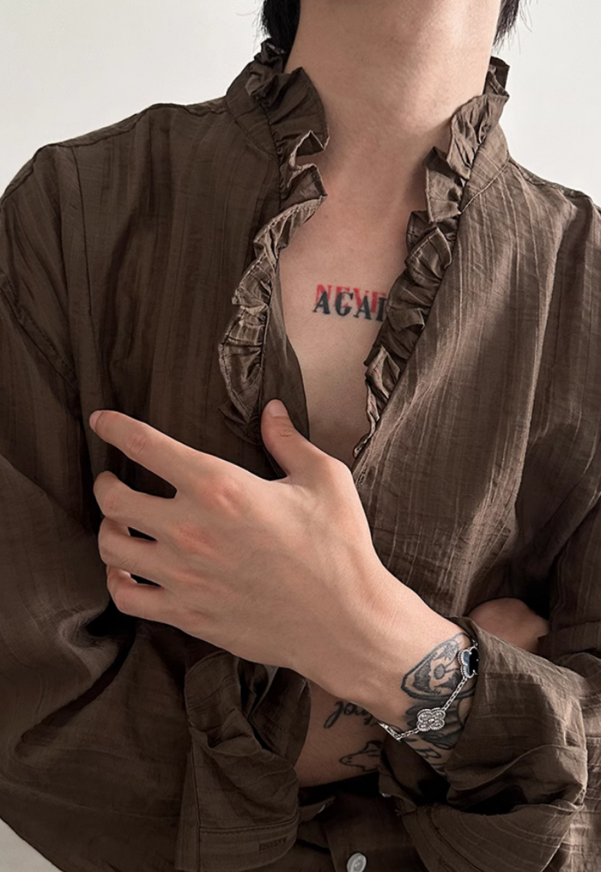 Men's French textured pleated lace shirt