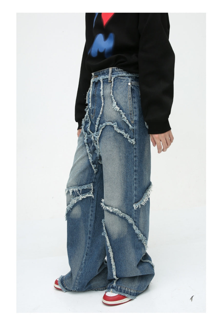 Unisex Designed raw edge loose jeans