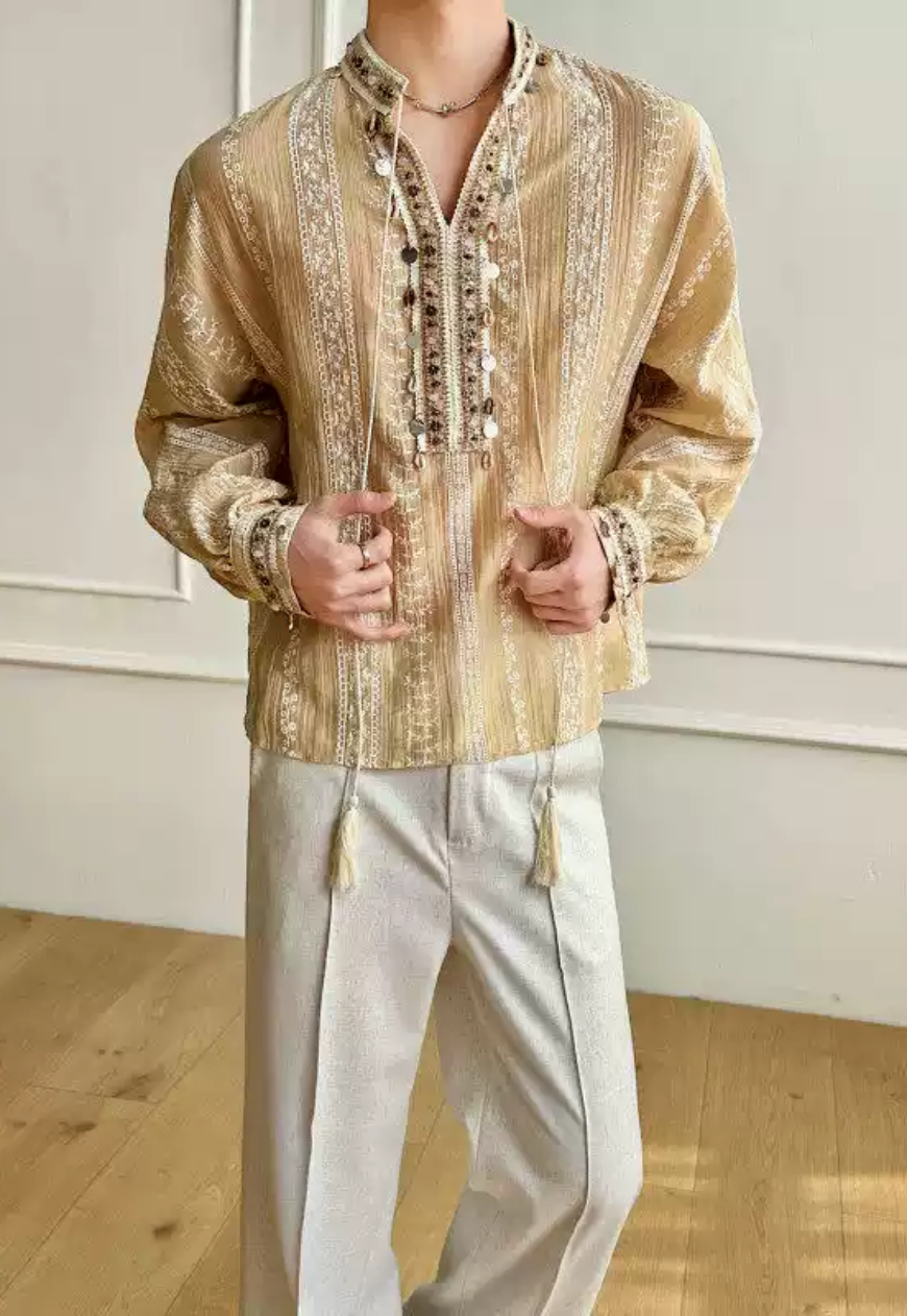 Men's Ethnic Embroidered Resort Shirt
