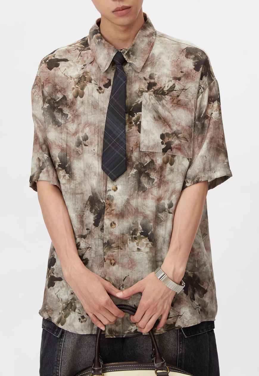 Men's Retro floral shirt with free tie