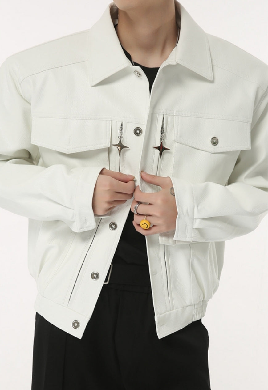 Men's Vintage Shoulder Pad PU Leather Jacket