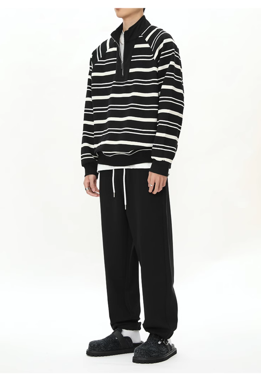 Men's Striped basic POLO zipper sweatshirt