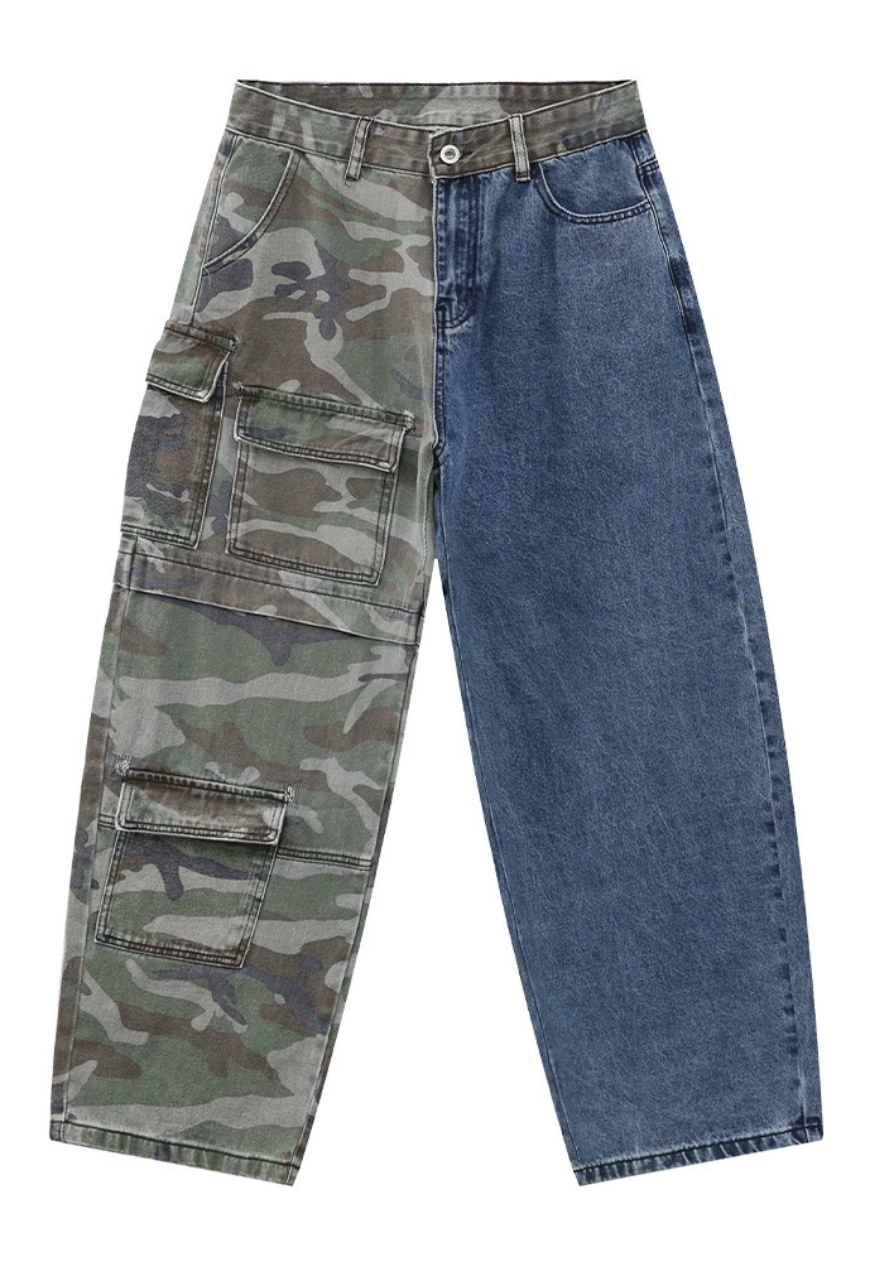 Men's Camouflage patchwork two-tone jeans