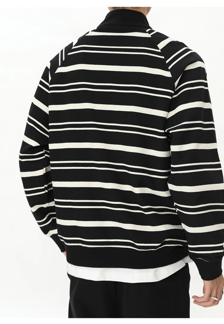 Men's Striped basic POLO zipper sweatshirt