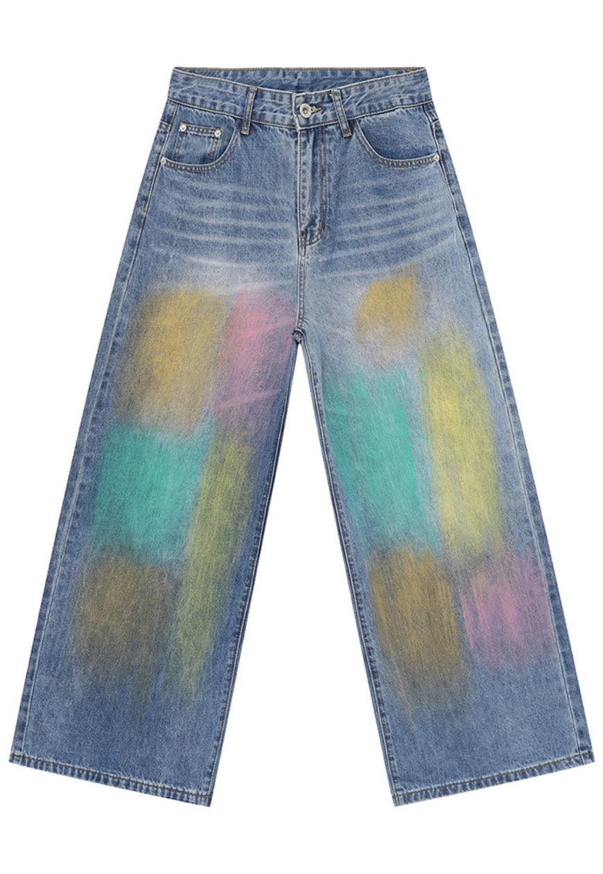 Unisex colorful graffiti jeans