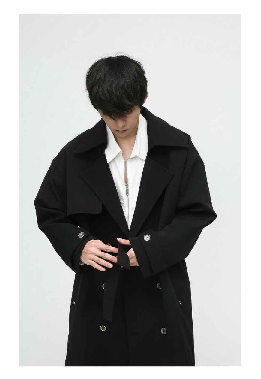 Men's British style double breasted long coat
