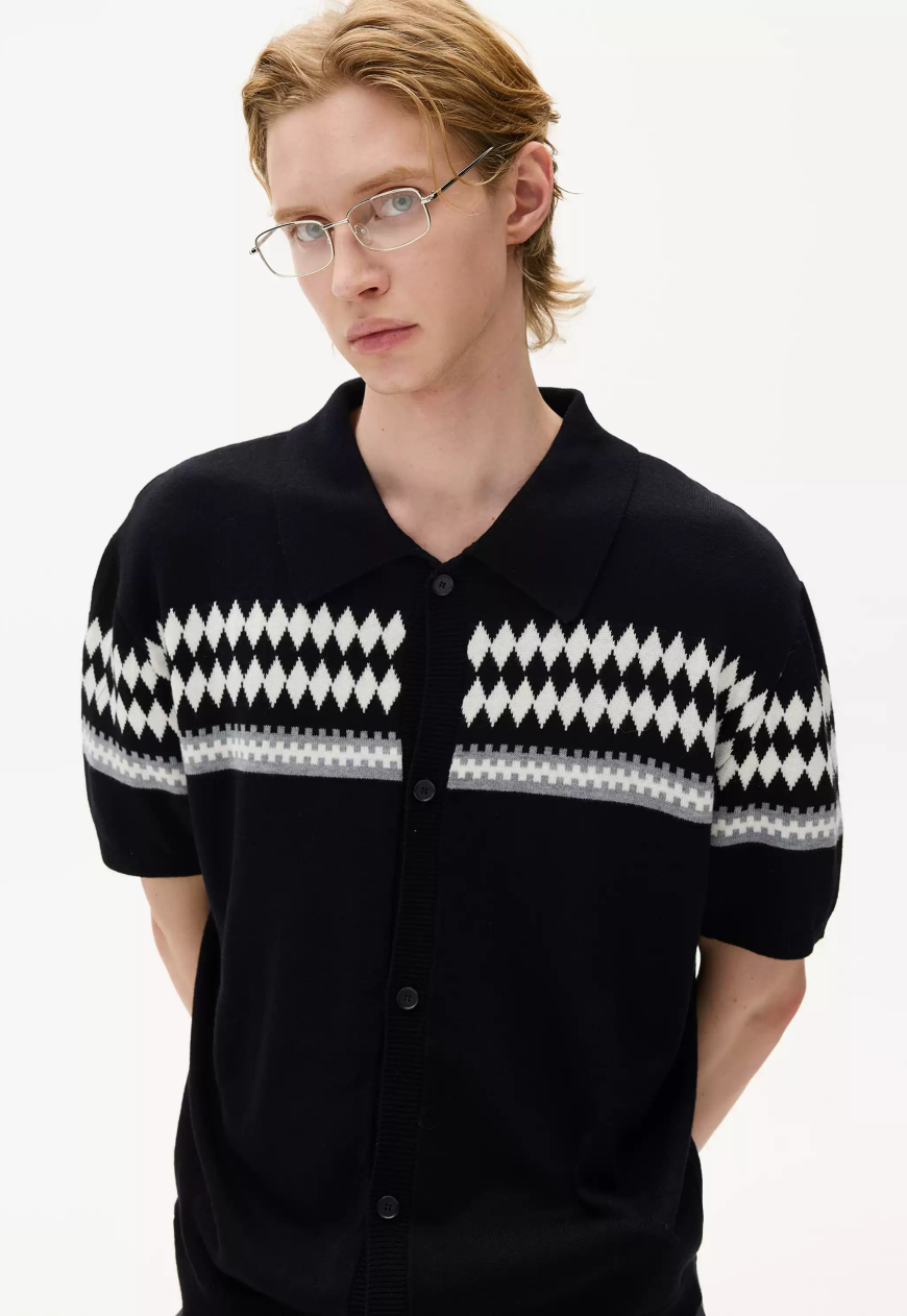 Men's Fair Isle Camp Collar Cardigan