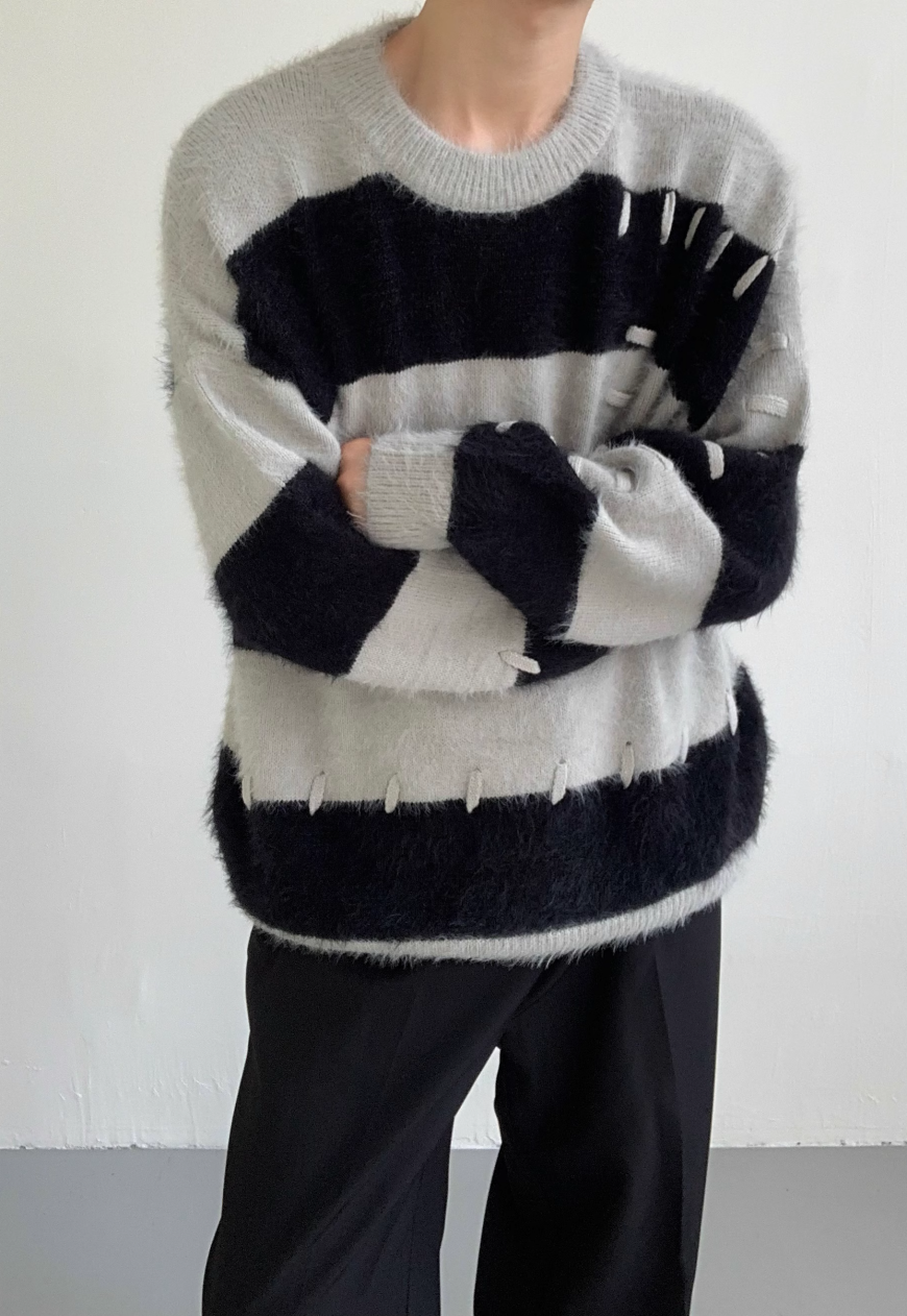 Men's Contrast mohair sweater