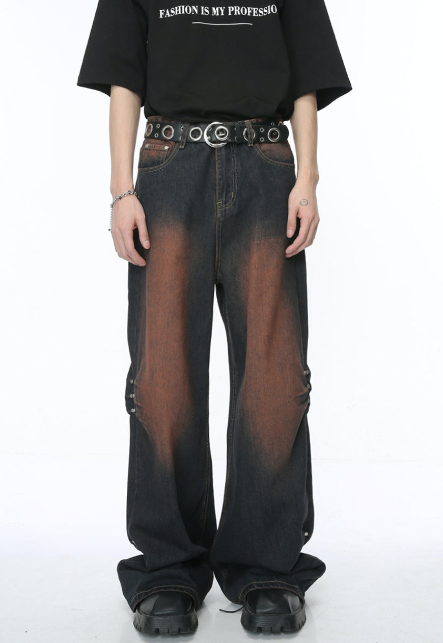 Unisex Vintage rivet gradient jeans