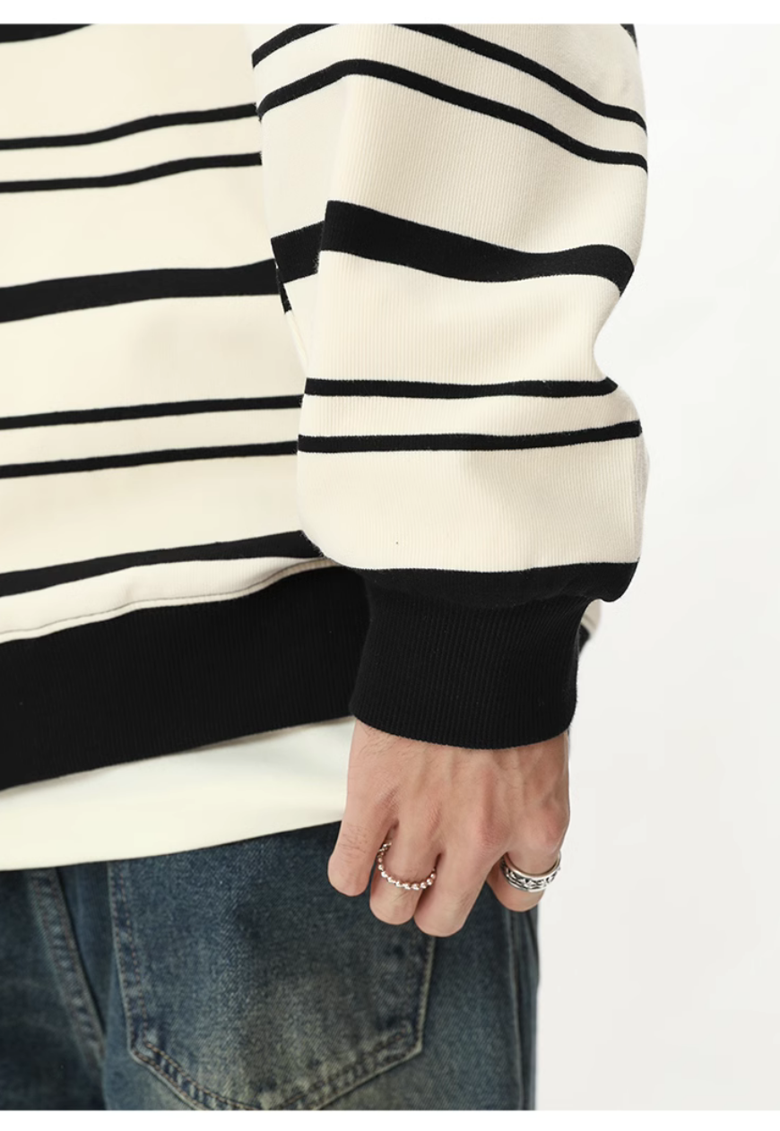 Men's Striped basic POLO zipper sweatshirt