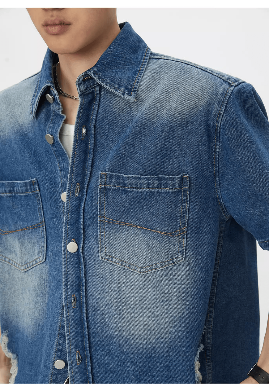 Men's Ripped fringed denim shirt
