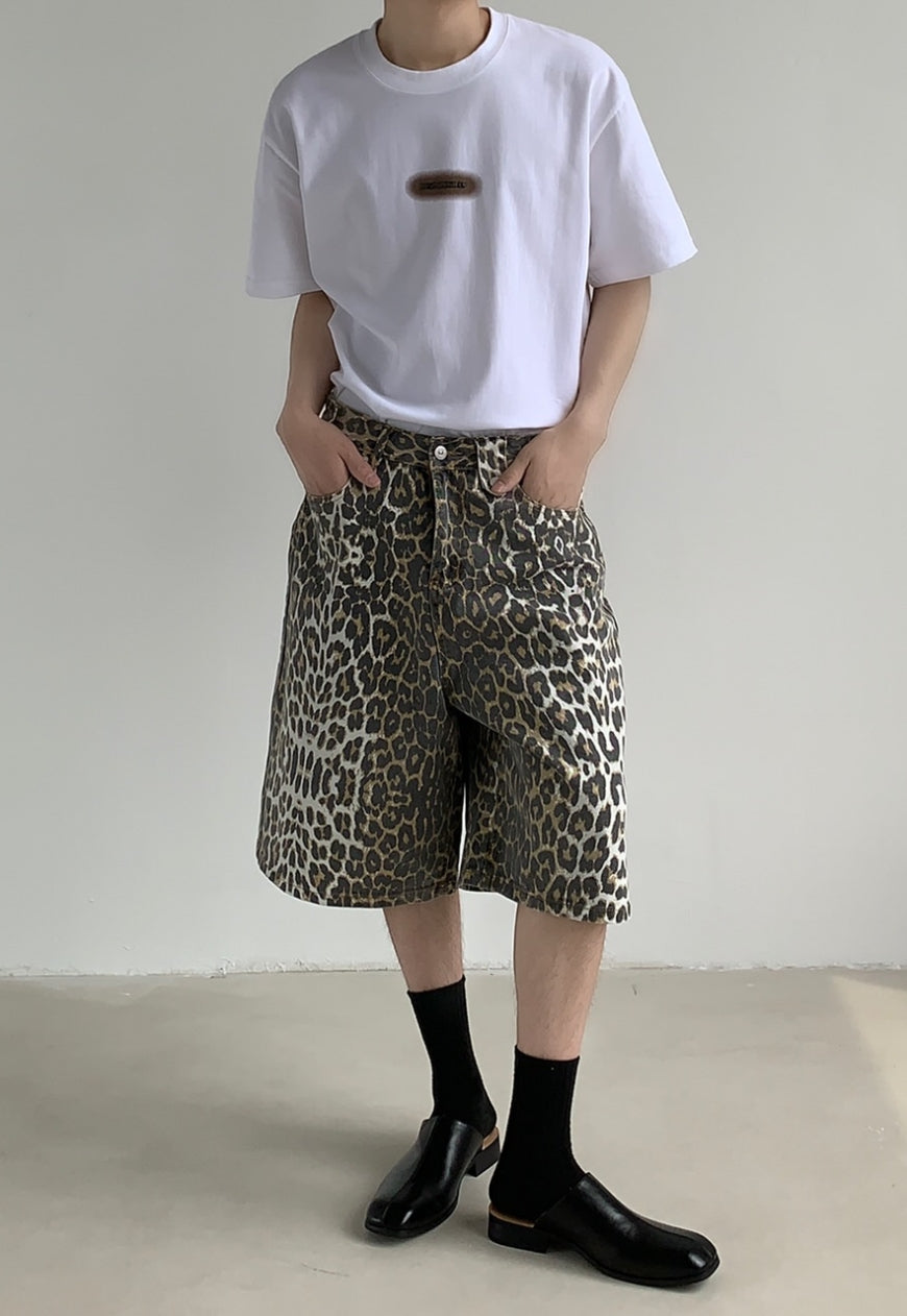 Men's Camouflage leopard print denim shorts