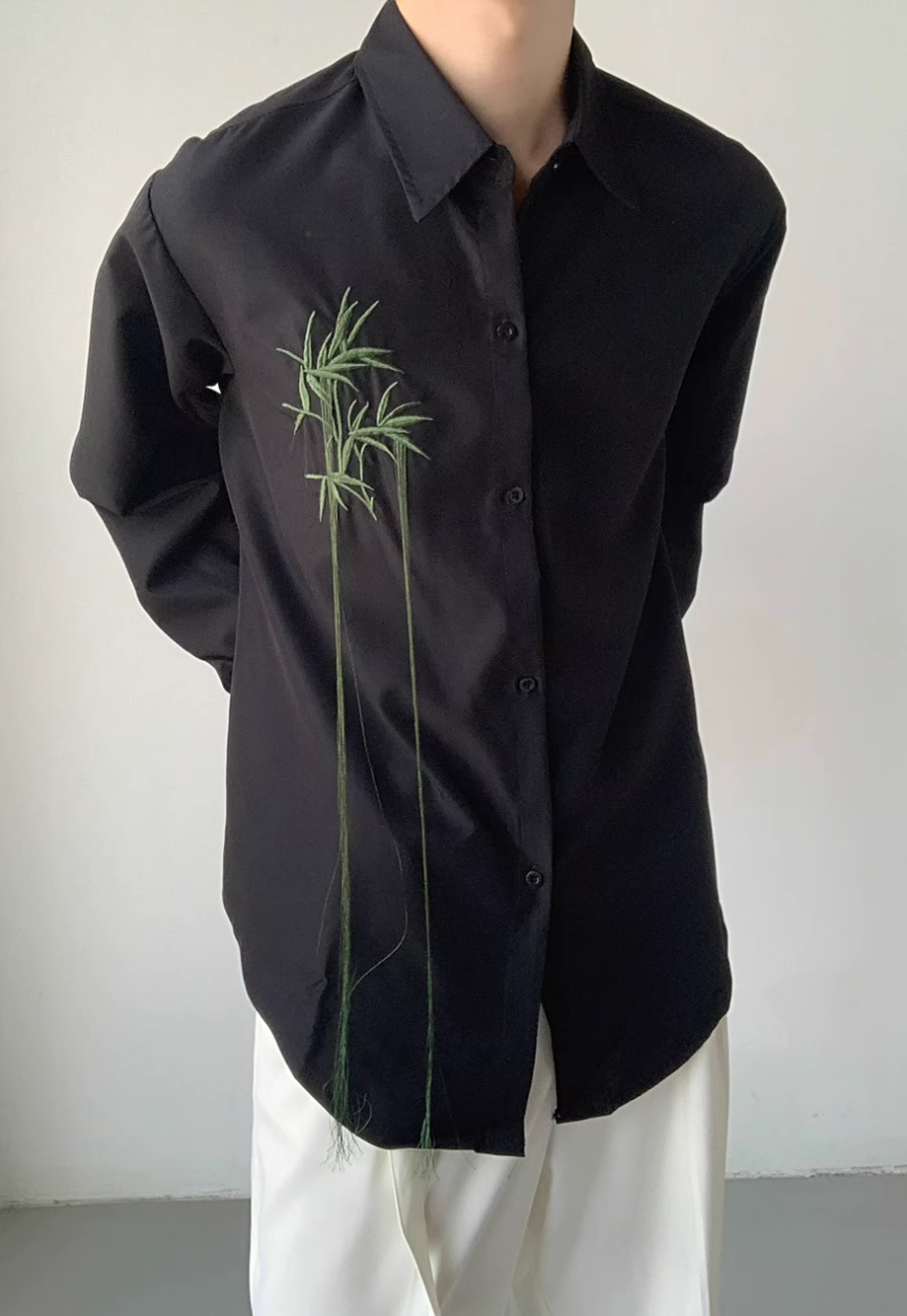 Men's Chinese embroidered fringed shirt