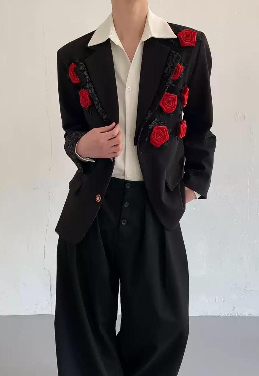 Men's Embroidered Double-Layer Blazer