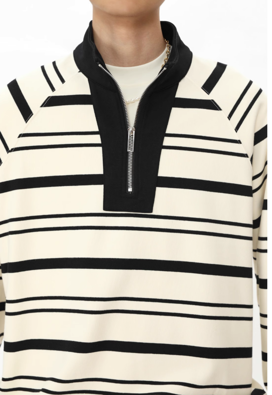 Men's Striped basic POLO zipper sweatshirt