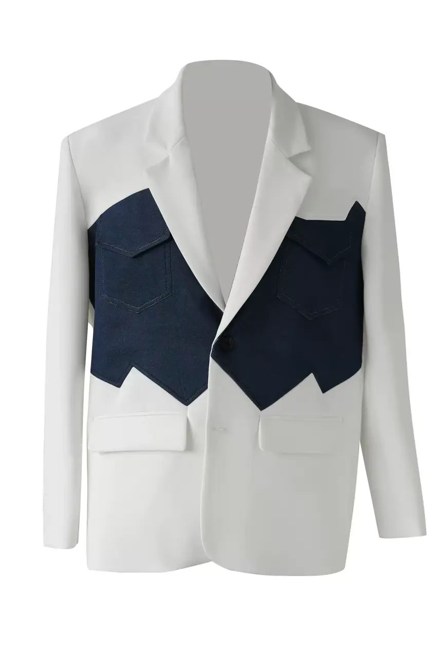 Men's design white denim patchwork suit set