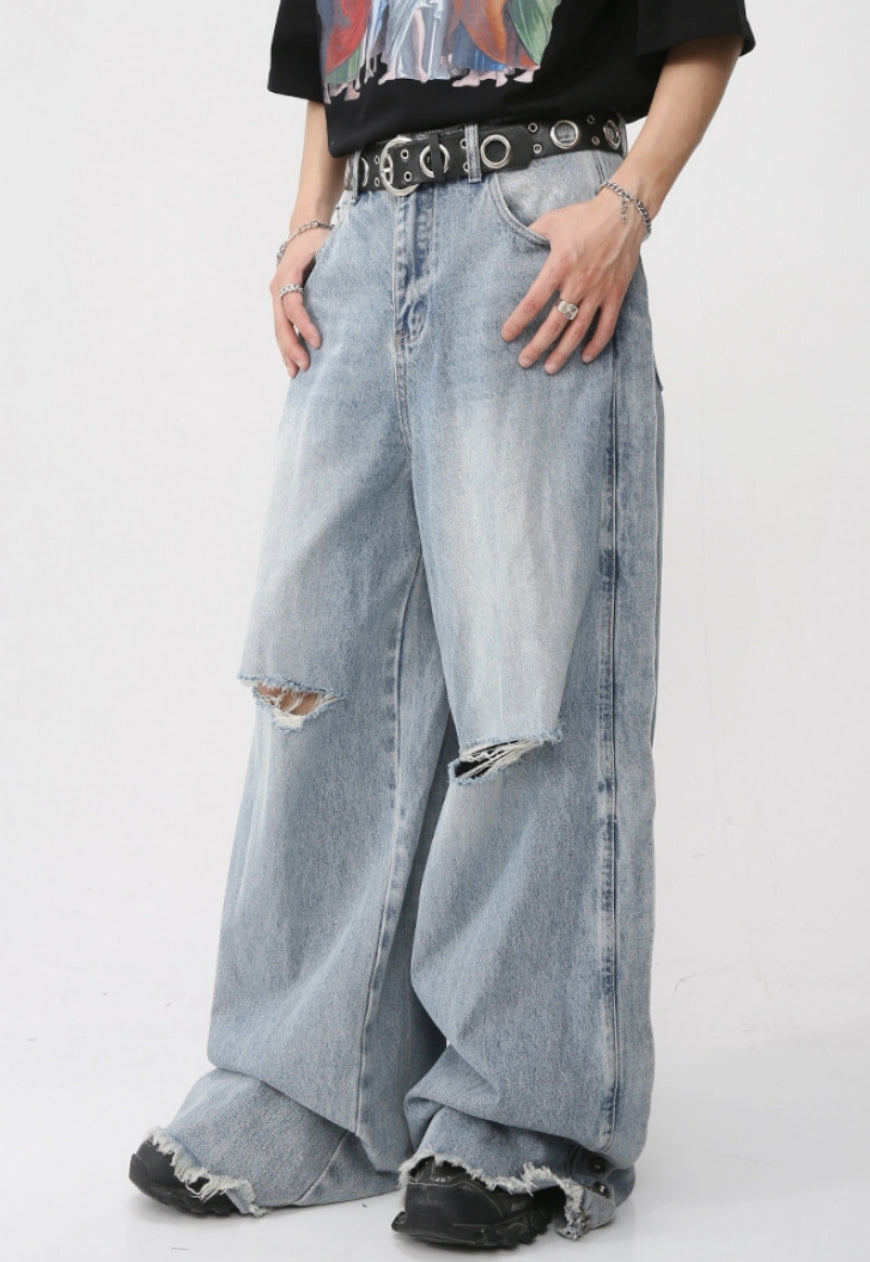 Unisex Loose-fit ripped denim trousers