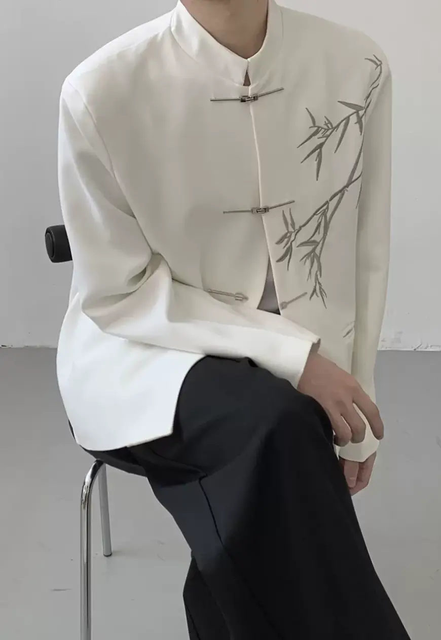 Men's Bamboo leaf embroidered blazer