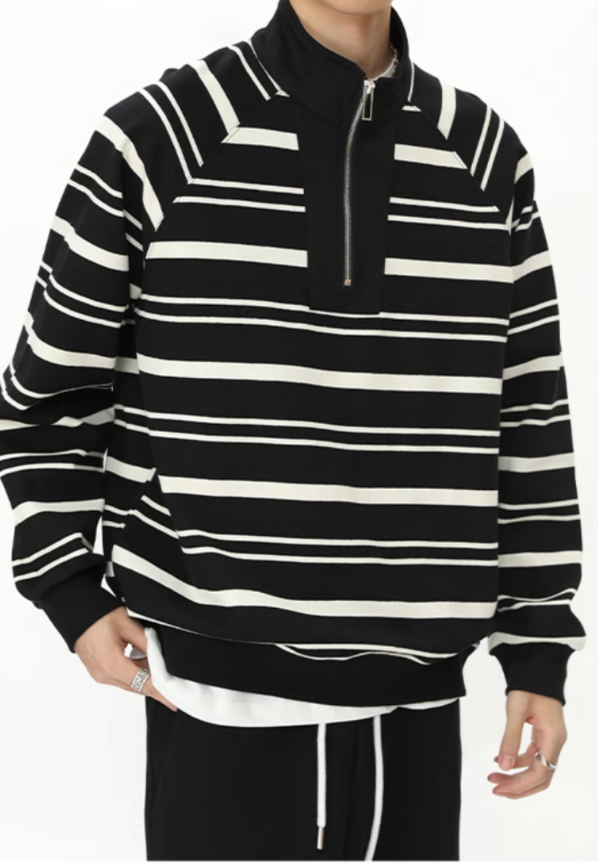 Men's Striped basic POLO zipper sweatshirt