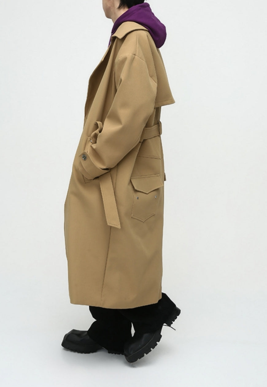 Men's British style double breasted long coat