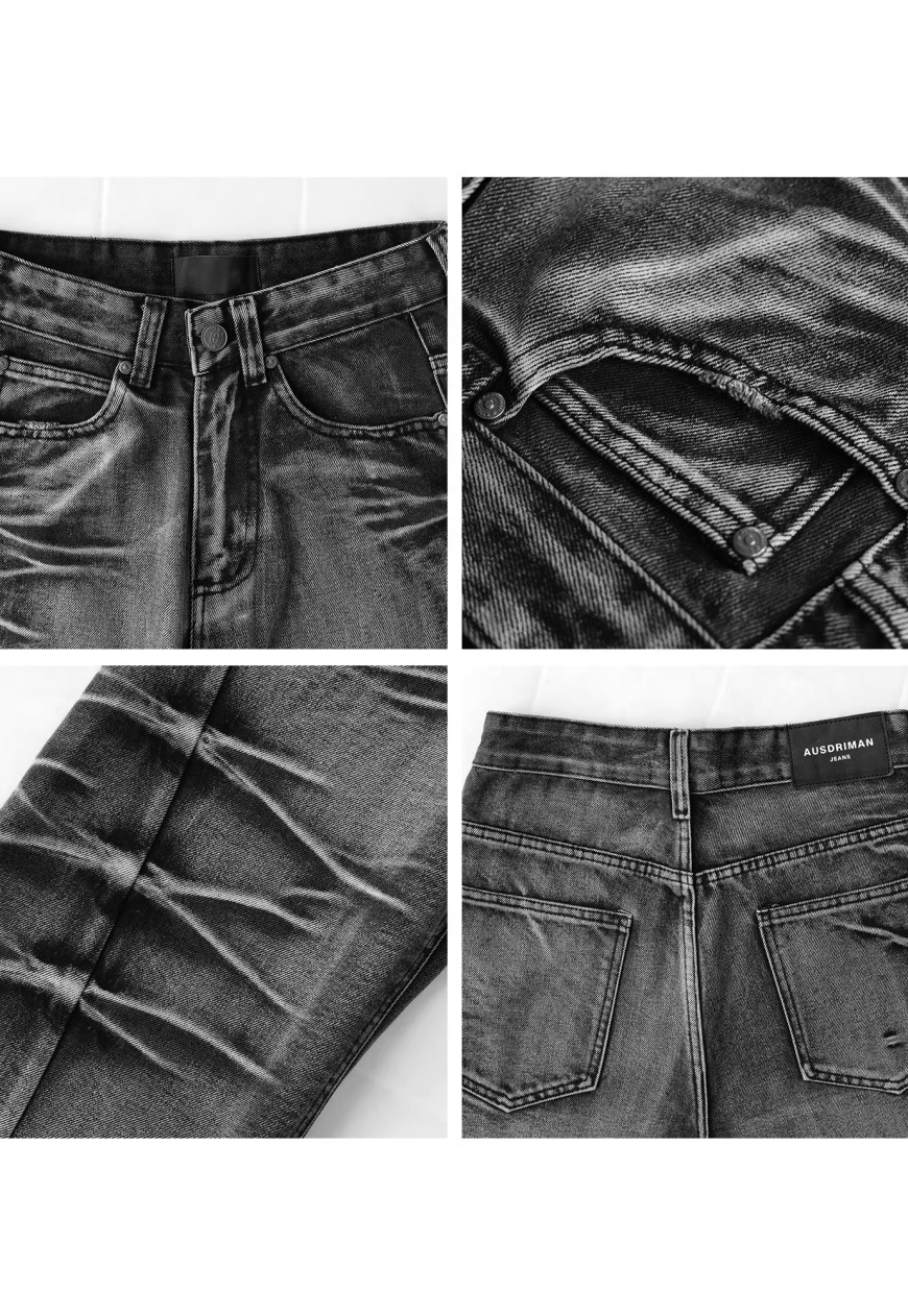 Men's Premium irregular pleated textured jeans