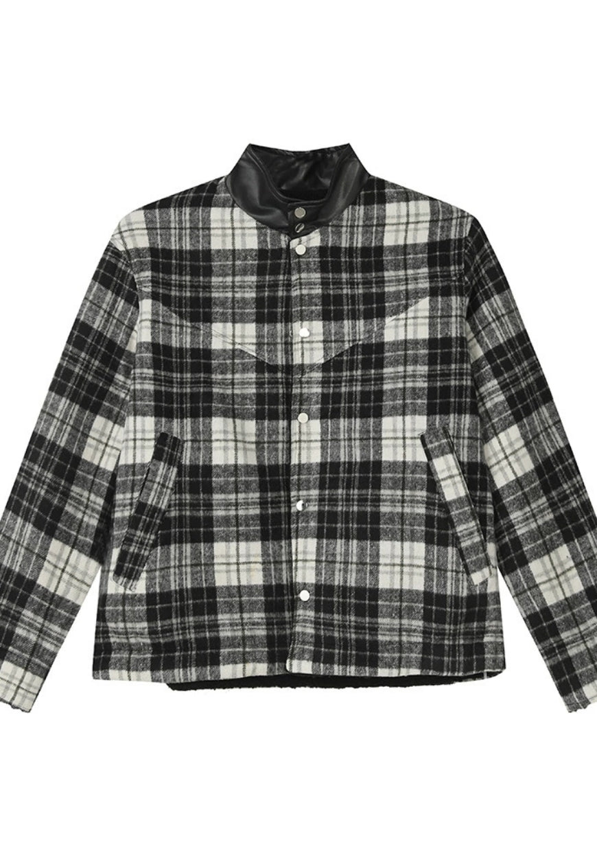 Men's plaid faux lamb wool coat