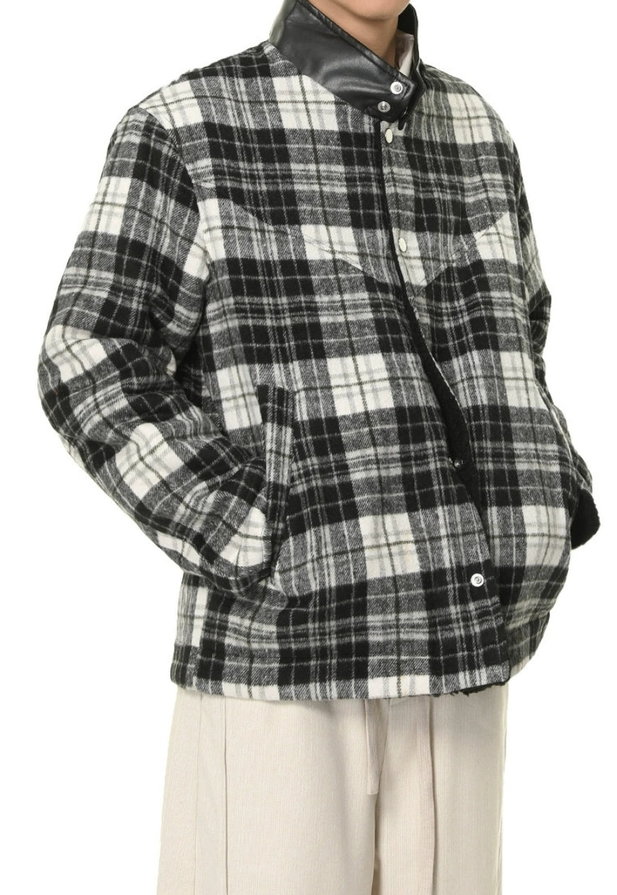 Men's plaid faux lamb wool coat