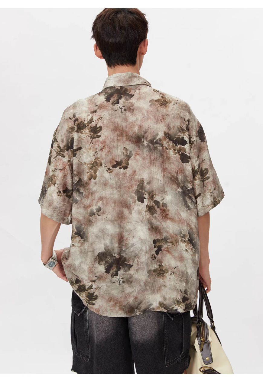 Men's Retro floral shirt with free tie