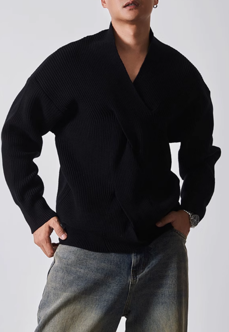Men's V-neck twist design sweater