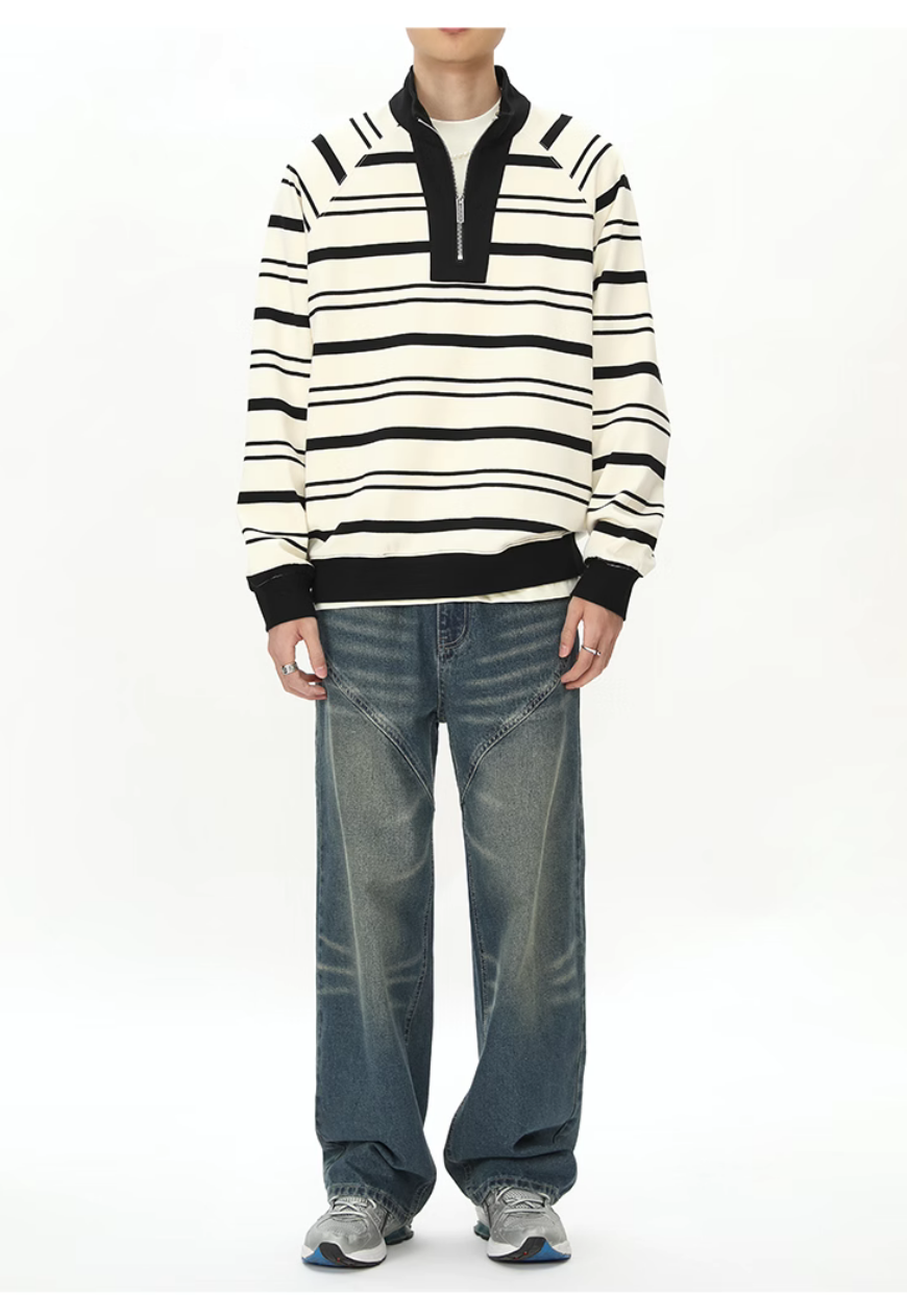 Men's Striped basic POLO zipper sweatshirt
