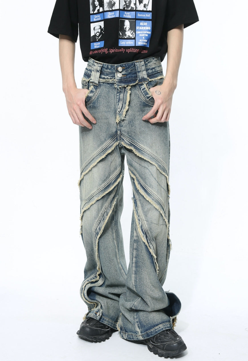 Unisex Deconstructed heavy-duty design jeans