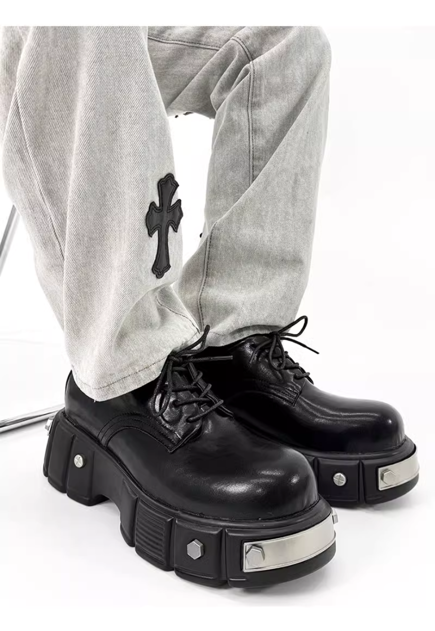 Unisex Iron toe black derby shoes