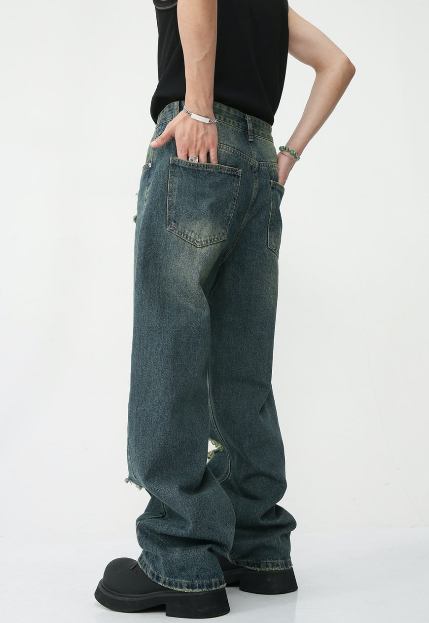 Unisex Vintage Loose Ripped Denim Trousers