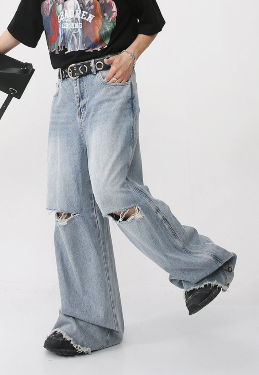 Unisex Loose-fit ripped denim trousers
