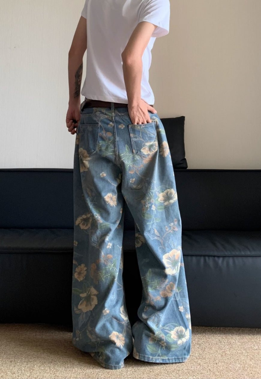 Unisex Retro floral jeans