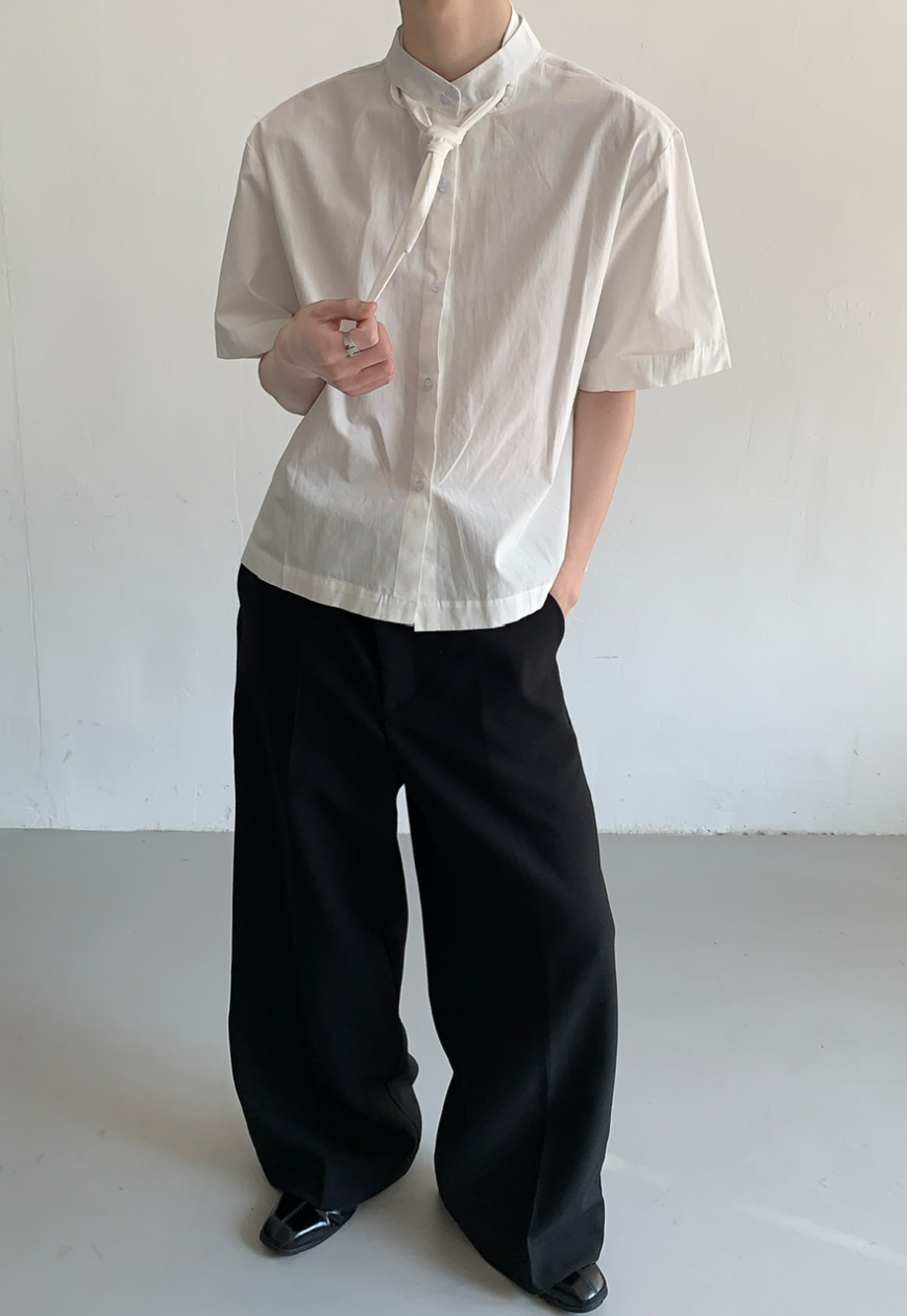 Men's Short-sleeved ribbon shirt