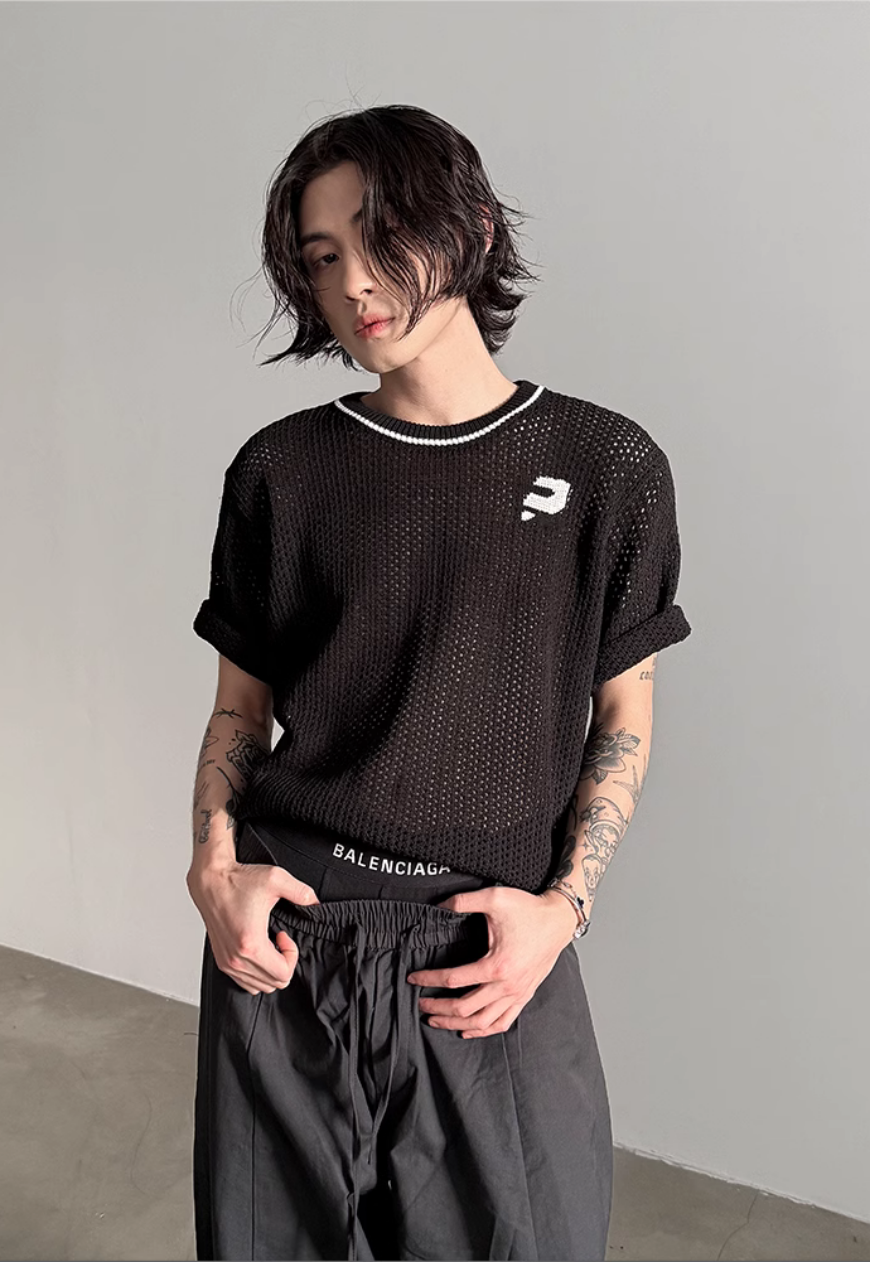 Men's Design contrasting hollow knit sweater