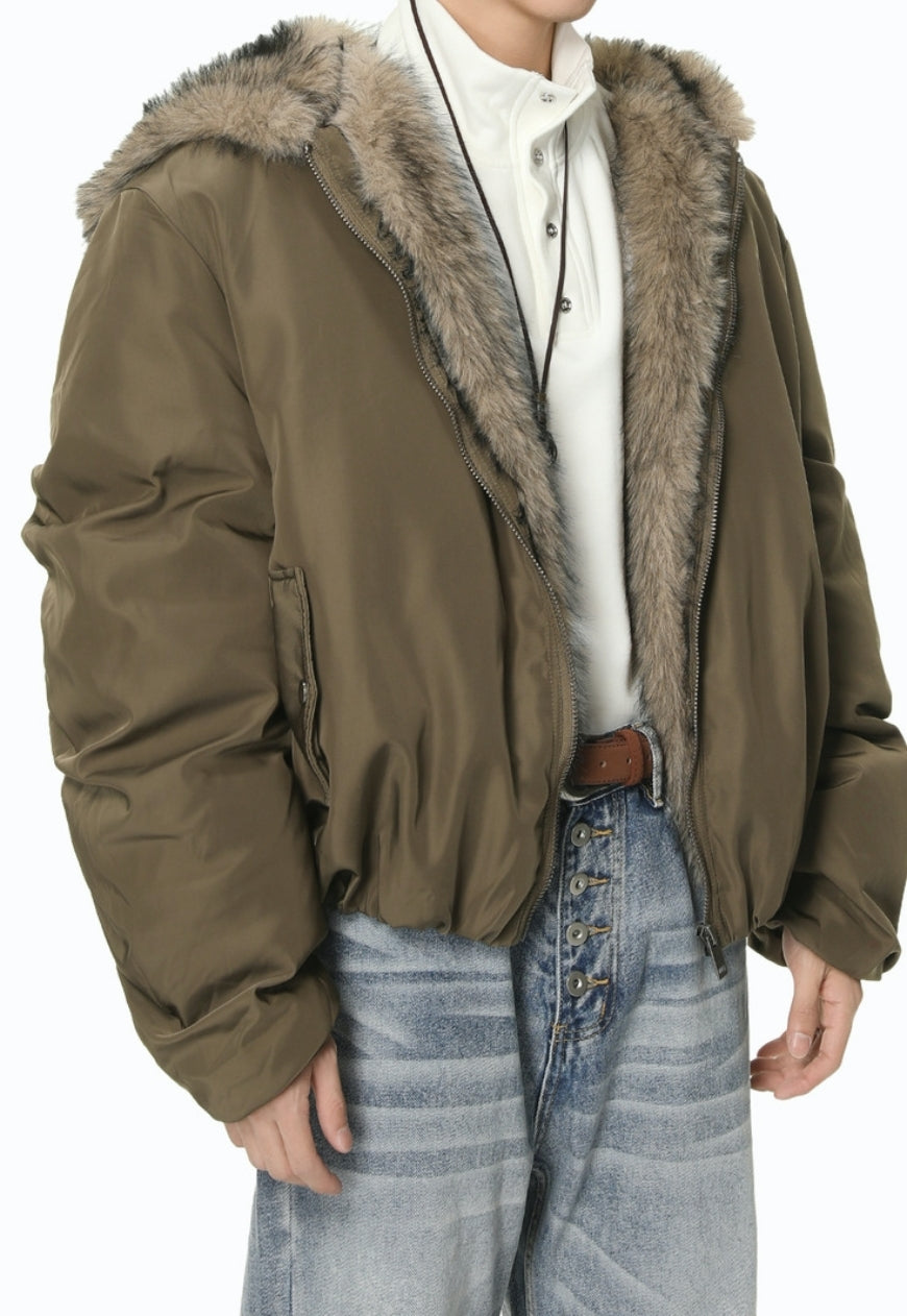 Men's Fleece-lined warm zippered cotton coat