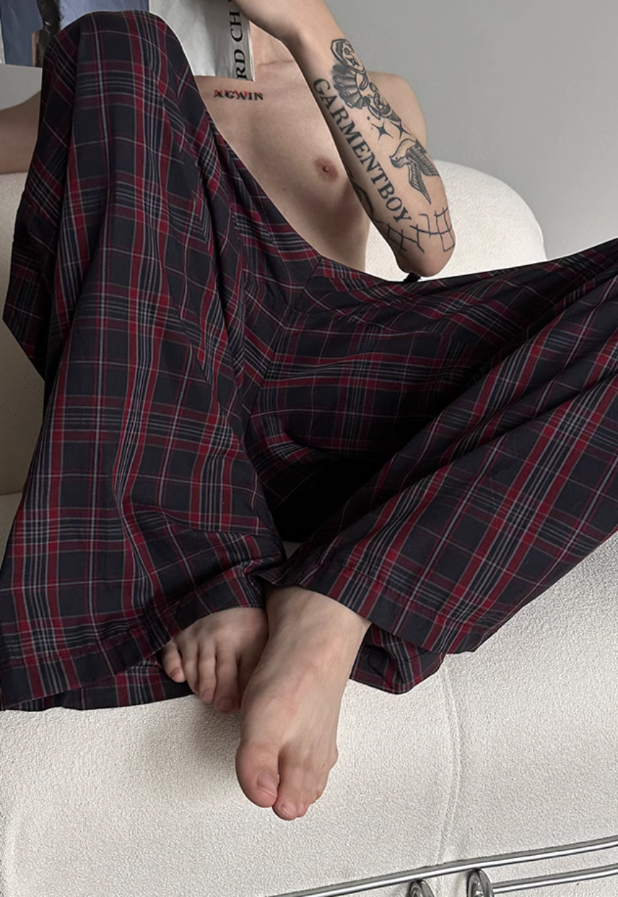 Men's Contrast plaid casual pants