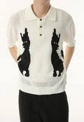 Men's Cartoon Kitten Design Polo Knit
