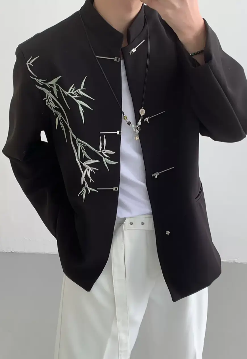Men's Bamboo leaf embroidered blazer