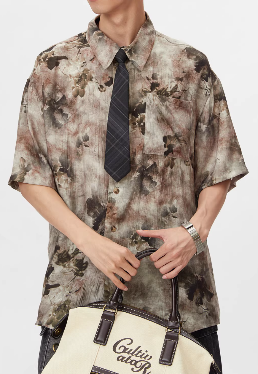 Men's Retro floral shirt with free tie