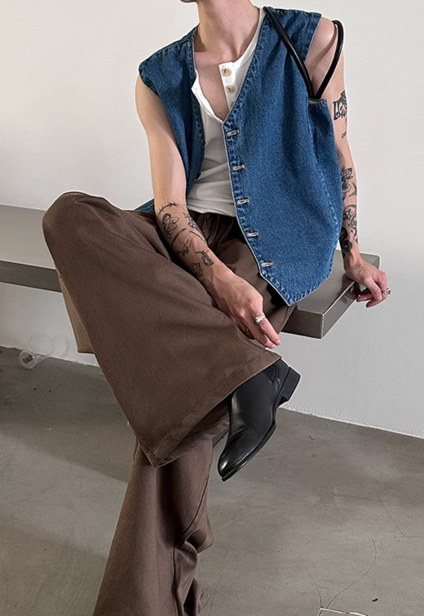 Men's French retro V-neck denim vest
