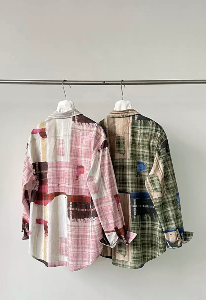 Men's oil painting plaid shirt