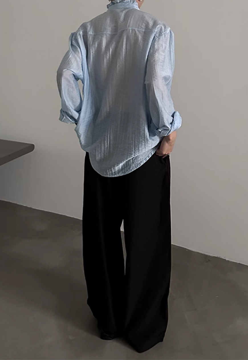 Men's French ruffled lace V-neck shirt