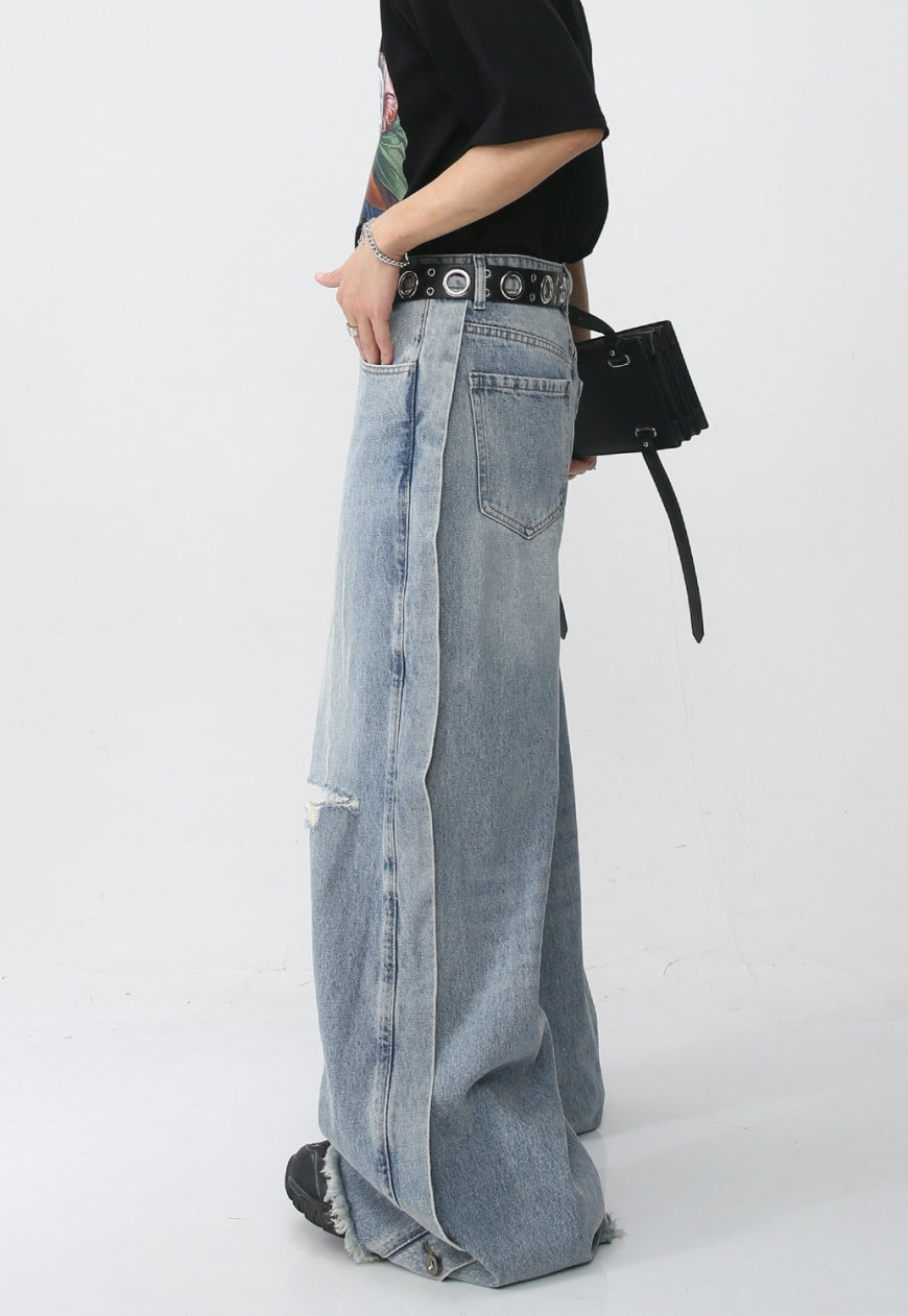 Unisex Loose-fit ripped denim trousers