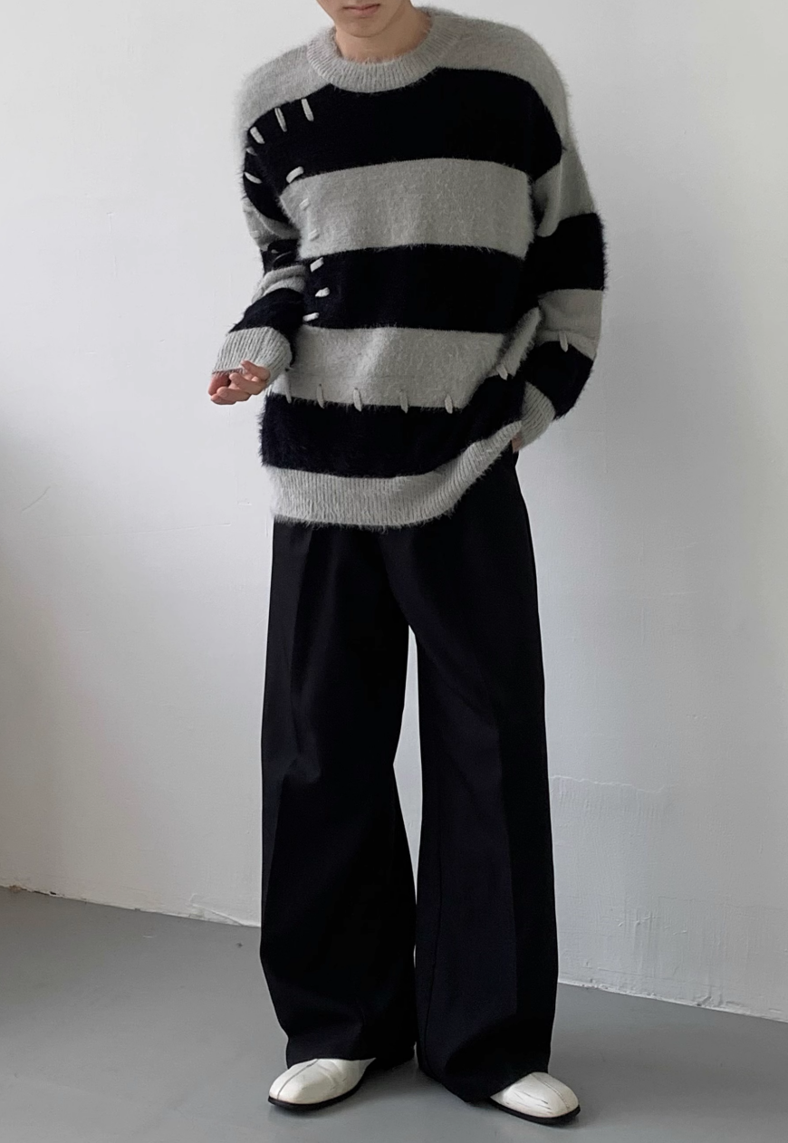 Men's Contrast mohair sweater